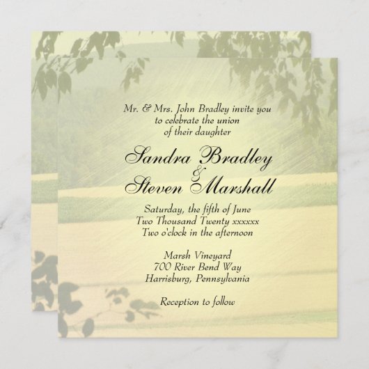 Summer Fields Wedding Invitations Kaart (Voorkant / Achterkant)