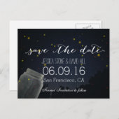 Summer Fireflies & Mason Jar Wedding Save the Date Aankondigingskaart (Voorkant / Achterkant)