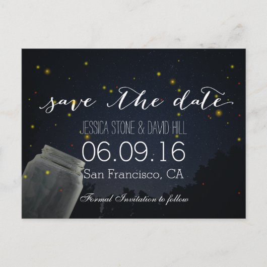 Summer Fireflies & Mason Jar Wedding Save the Date Aankondigingskaart (Voorkant)