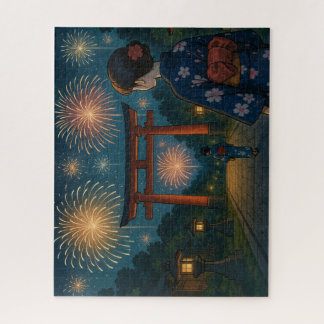 Summer Fireworks and a Yukata Girl at the Torii Ga Legpuzzel