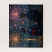 Summer Fireworks by the Lake with a Yukata Couple Legpuzzel (Verticaal)