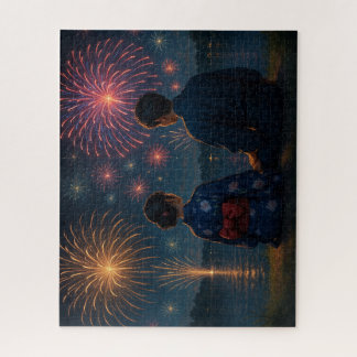 Summer Fireworks by the Lake with a Yukata Couple Legpuzzel