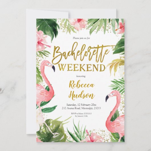 Summer Flamingo Bachelorette Weekend Uitnodiging (Voorkant)