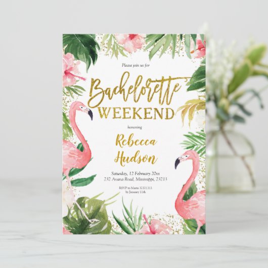 Summer Flamingo Bachelorette Weekend Uitnodiging (Staand voorkant)