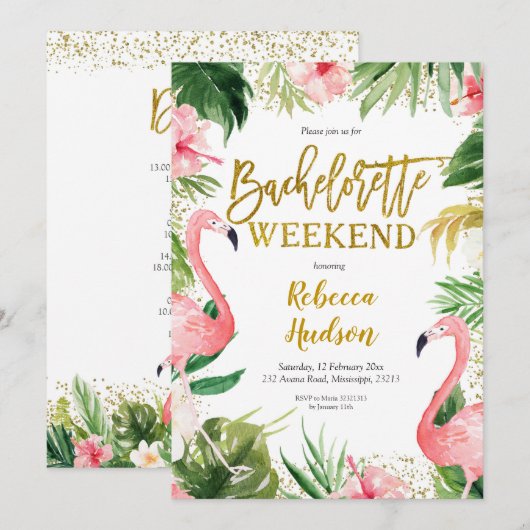 Summer Flamingo Bachelorette Weekend Uitnodiging (Voorkant / Achterkant)