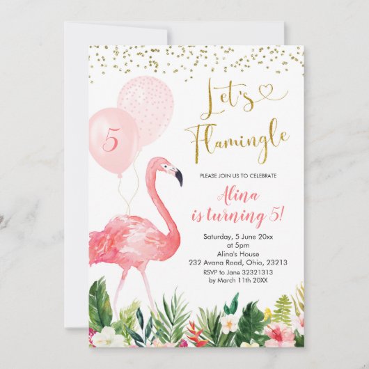 Summer Flamingo Balloon uitnodiging (Voorkant)
