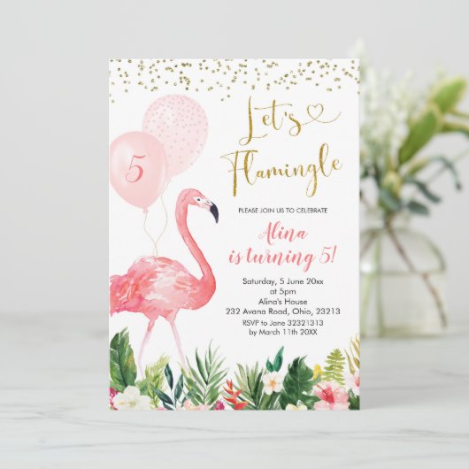 Summer Flamingo Balloon uitnodiging (Staand voorkant)