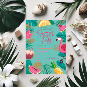Summer, Flamingo Birthday Party, Palm Leaf Kaart