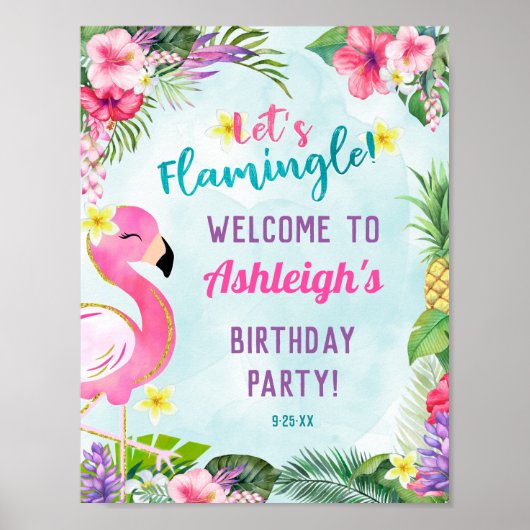 Summer Flamingo Birthday Party Welcome Sign 8x10 Poster (Voorkant)