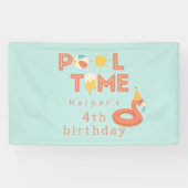 summer flamingo birthday pool party Outdoor Spandoek (Horizontaal)