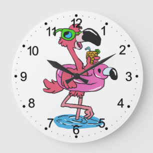 Summer Flamingo cartoon   achtergrondkleur kiezen Grote Klok