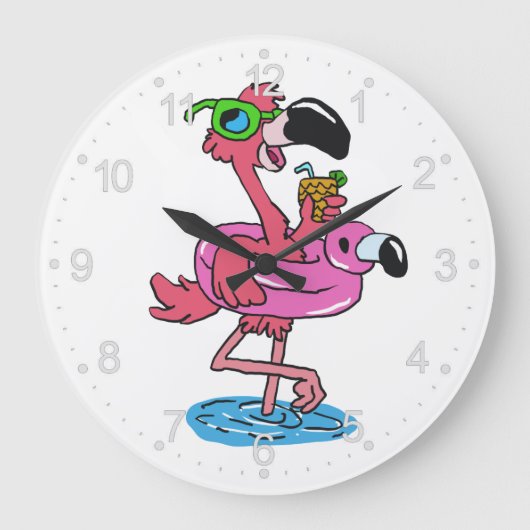 Summer Flamingo cartoon | achtergrondkleur kiezen Grote Klok (Voorkant)