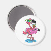 Summer Flamingo cartoon | achtergrondkleur kiezen Magneet (Voorkant / Achterkant)