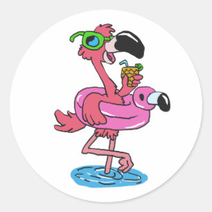 Summer Flamingo cartoon   achtergrondkleur kiezen Ronde Sticker