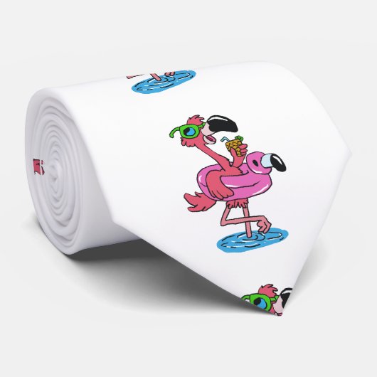 Summer Flamingo cartoon | achtergrondkleur kiezen Stropdas (Opgerold)