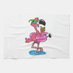 Summer Flamingo cartoon   achtergrondkleur kiezen Theedoek