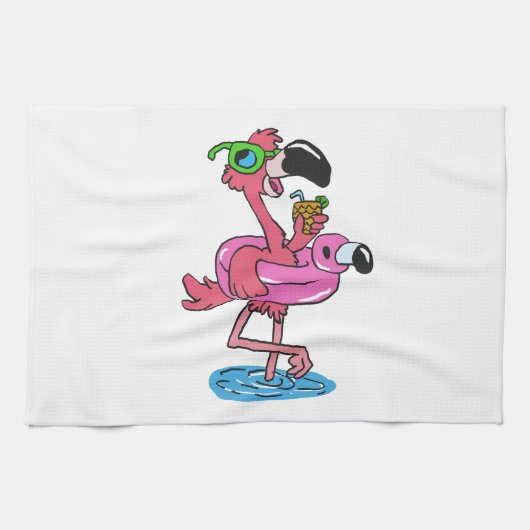 Summer Flamingo cartoon | achtergrondkleur kiezen Theedoek (Horizontaal)