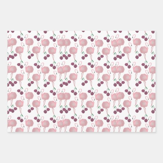 Summer Flamingo Cherries Hand Painted Waterverf Inpakpapier Vel (Voorkant 3)