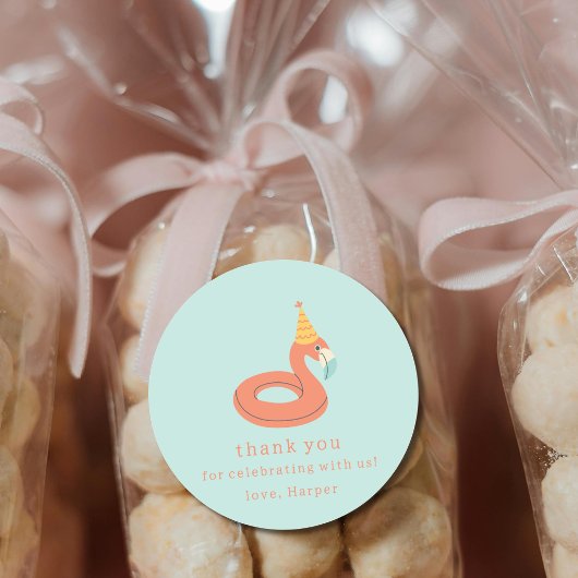 summer flamingo float kids birthday pool party ronde sticker