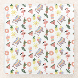 Summer Flamingo Hand Drawn Doodles Glazen Onderzetter