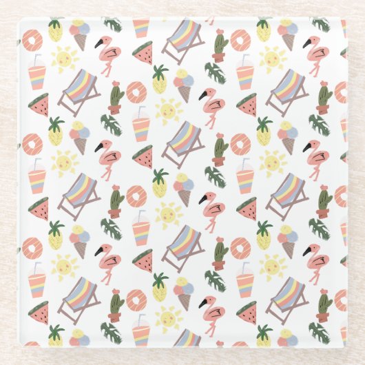 Summer Flamingo Hand Drawn Doodles Glazen Onderzetter (Voorkant)