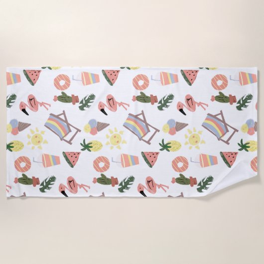 Summer Flamingo Hand Drawn Doodles Strandlaken (Voorkant)