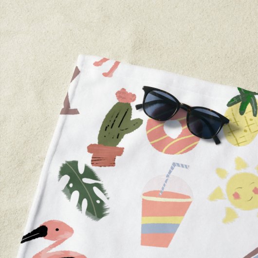 Summer Flamingo Hand Drawn Doodles Strandlaken (In situ)
