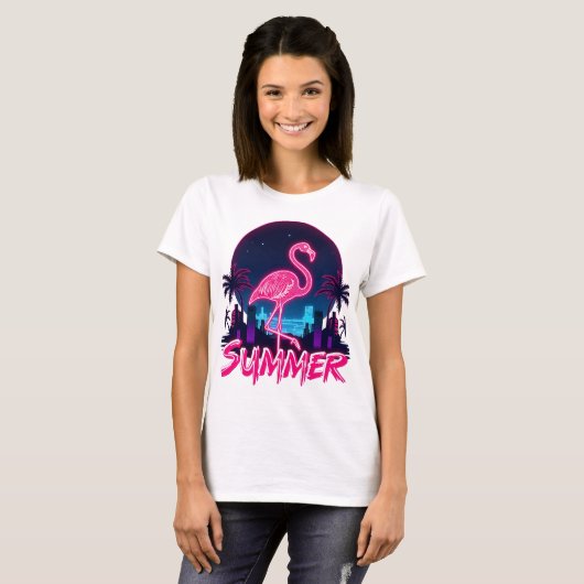 Summer Flamingo neon Sommer T-shirt (Voorkant volledig)