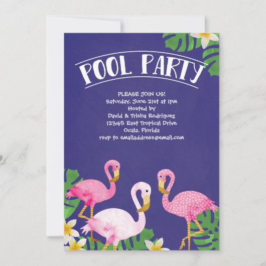 Summer Flamingo Pool Party Kaart (Voorkant)