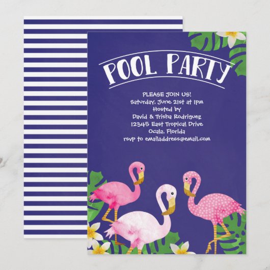 Summer Flamingo Pool Party Kaart (Voorkant / Achterkant)