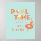 summer flamingo popsicle kids birthday pool party poster (Voorkant)