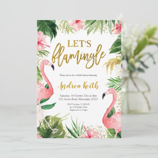 Summer Flamingo Tropical Bridal Shower Uitnodiging (Staand voorkant)