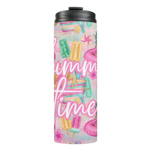 Summer Flamingo Tumbler | Pink Beach Drinkware Thermosbeker (Voorkant)