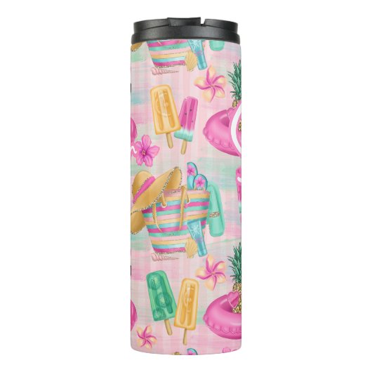 Summer Flamingo Tumbler | Pink Beach Drinkware Thermosbeker (Achterkant)