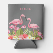Summer Flamingos floral zalm roze naam tropisch Blikjeskoeler (Voorkant)