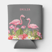 Summer Flamingos floral zalm roze naam tropisch Blikjeskoeler (Achterkant)