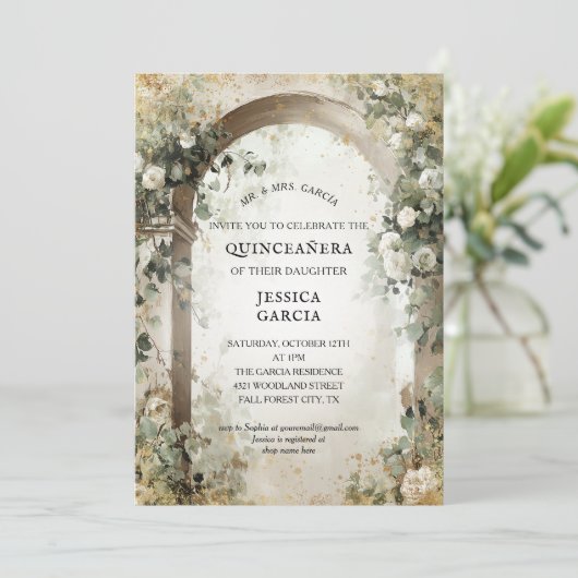 Summer Floral Arch Enchanted Garden Quinceañera  Kaart (Staand voorkant)