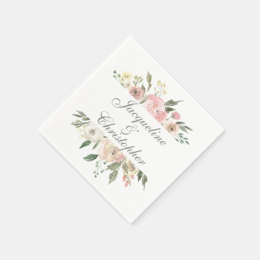 Summer Floral Blush Pink Cream Peony Wedding Servet (Hoek)
