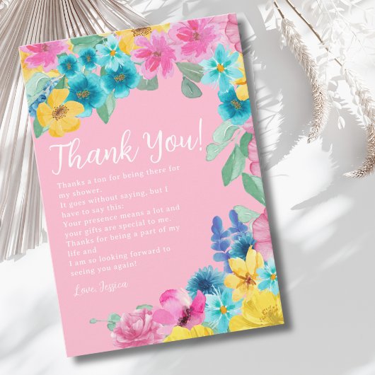 Summer floral Bridal Shower  Bedankkaart