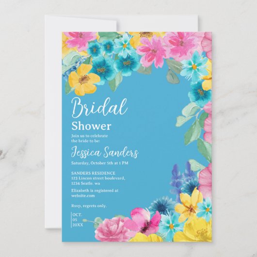 Summer floral Bridal Shower with Photo Blue Kaart (Voorkant)