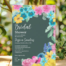 Summer floral Bridal Shower with Photo Green Kaart
