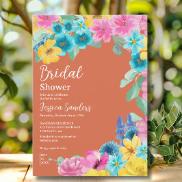 Summer floral Bridal Shower with Photo Orange Kaart
