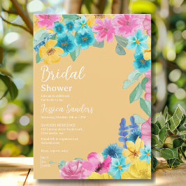 Summer floral Bridal Shower with Photo Yellow Kaart