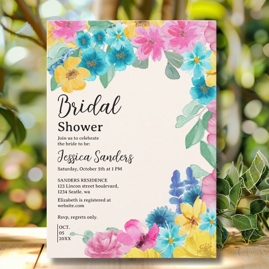 Summer floral Bridal Shower with Photo Yellow Kaart