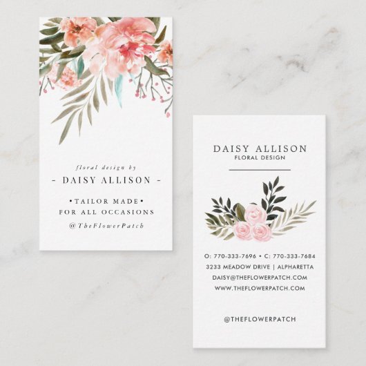 Summer Floral | Bronze en koraalroze Visitekaartje (Voorkant / Achterkant)