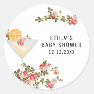 Summer Floral Brunch Bubbly Champagne Baby shower Ronde Sticker