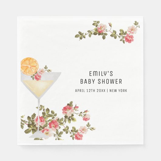 Summer Floral Brunch Bubbly Champagne Baby shower Servet (Voorkant)