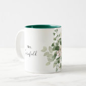 Summer Floral Foliage Mrs Pas getrouwd Bride Tweekleurige Koffiemok (Voorkant links)