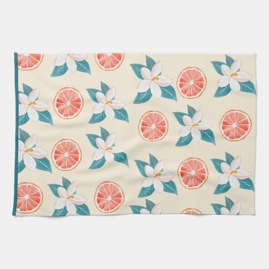 Summer Floral & Grapefruit Design Theedoek (Horizontaal)