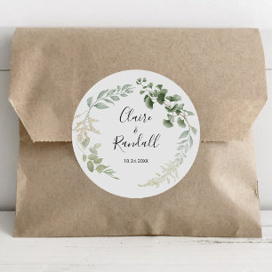 Summer Floral Green Foliage Wedding Ronde Sticker